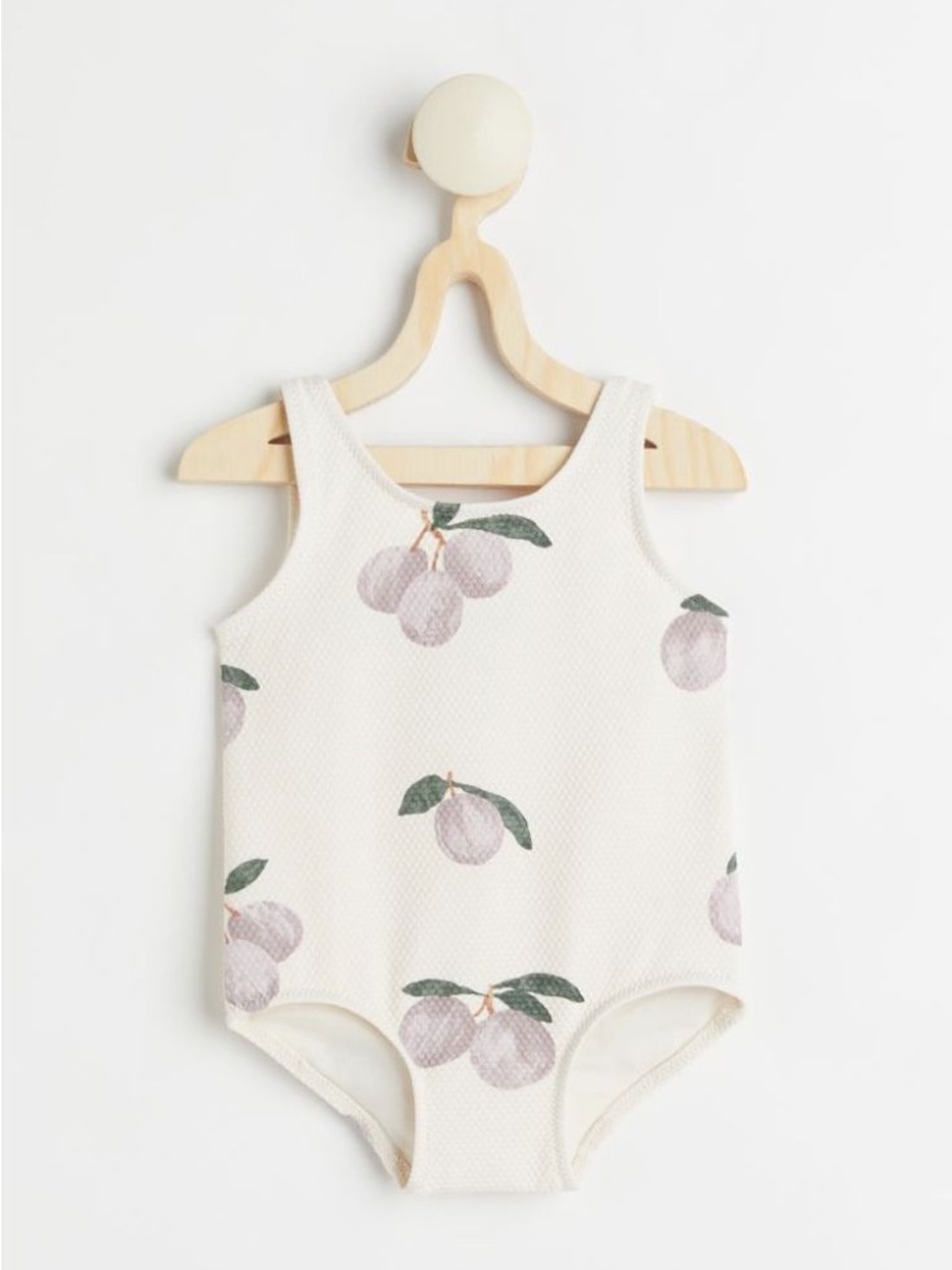 H&M Cream Tank One-Piece Bodysuit with Plum Print